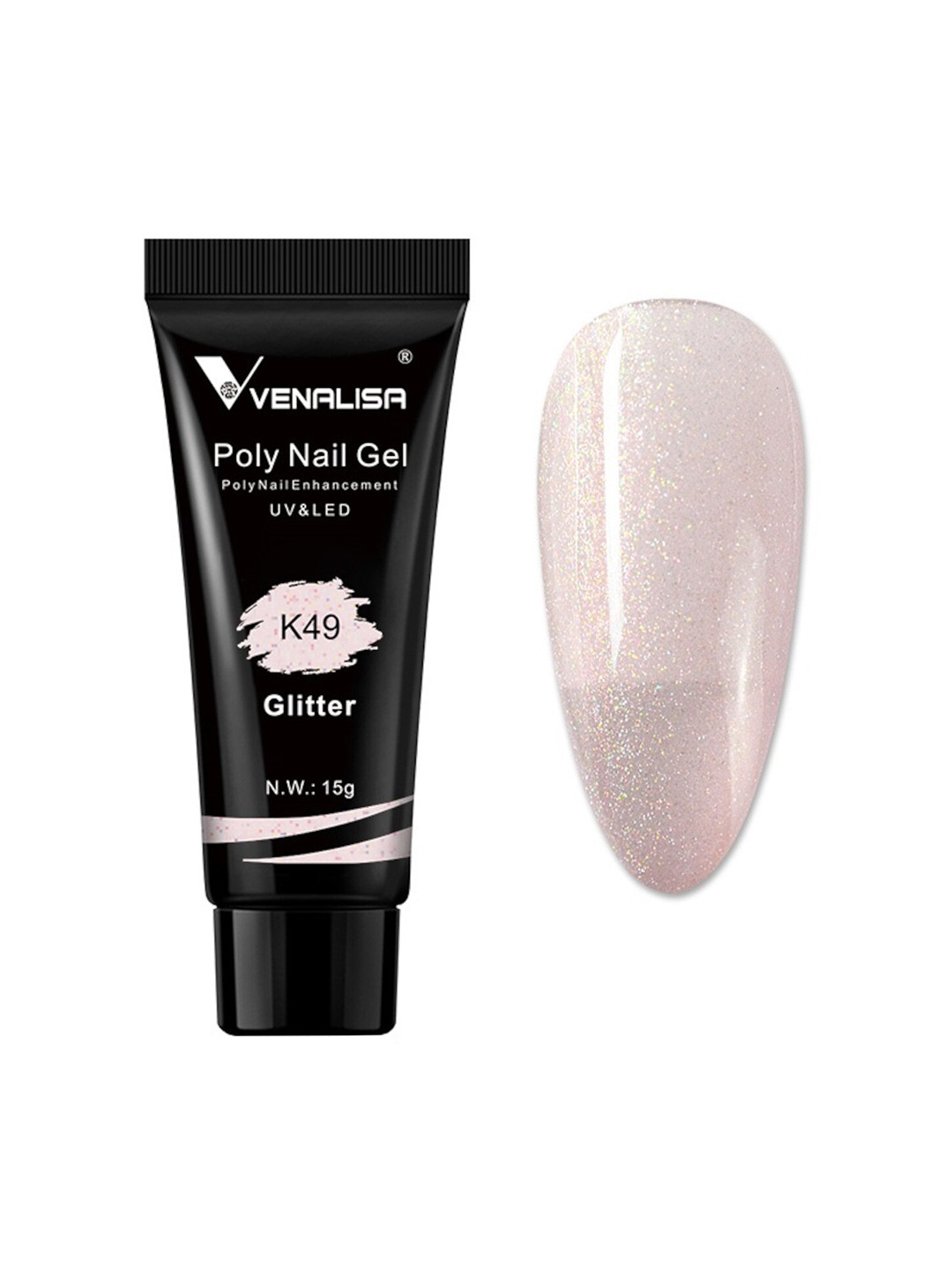 VENALISA UV-LED Glitter Poly Nail Extension Gel 15g - Shade K49