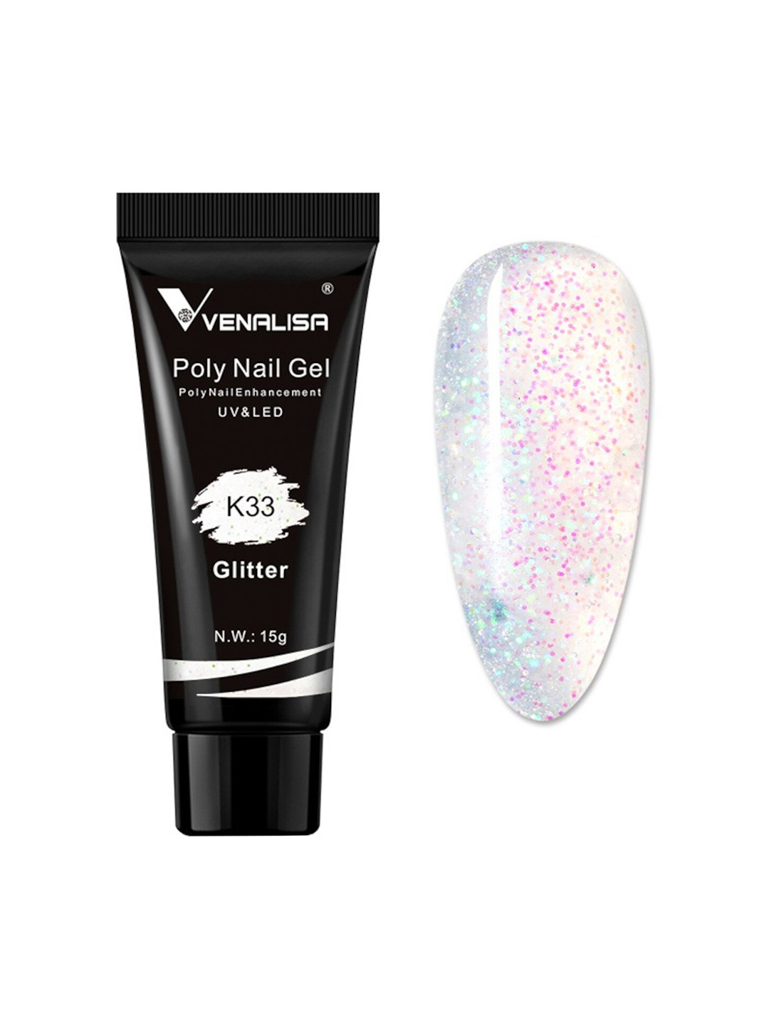 VENALISA UV-LED Glitter Poly Nail Extension Gel 15g - Shade K33