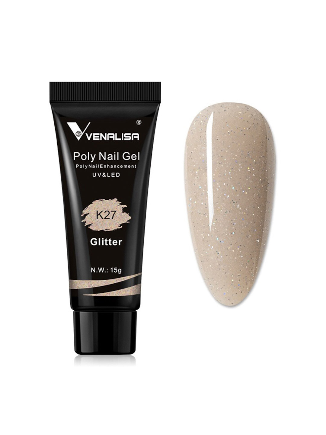 VENALISA UV & LED Glitter Acrylic Poly Nail Extension Gel 15 g - Shade K27