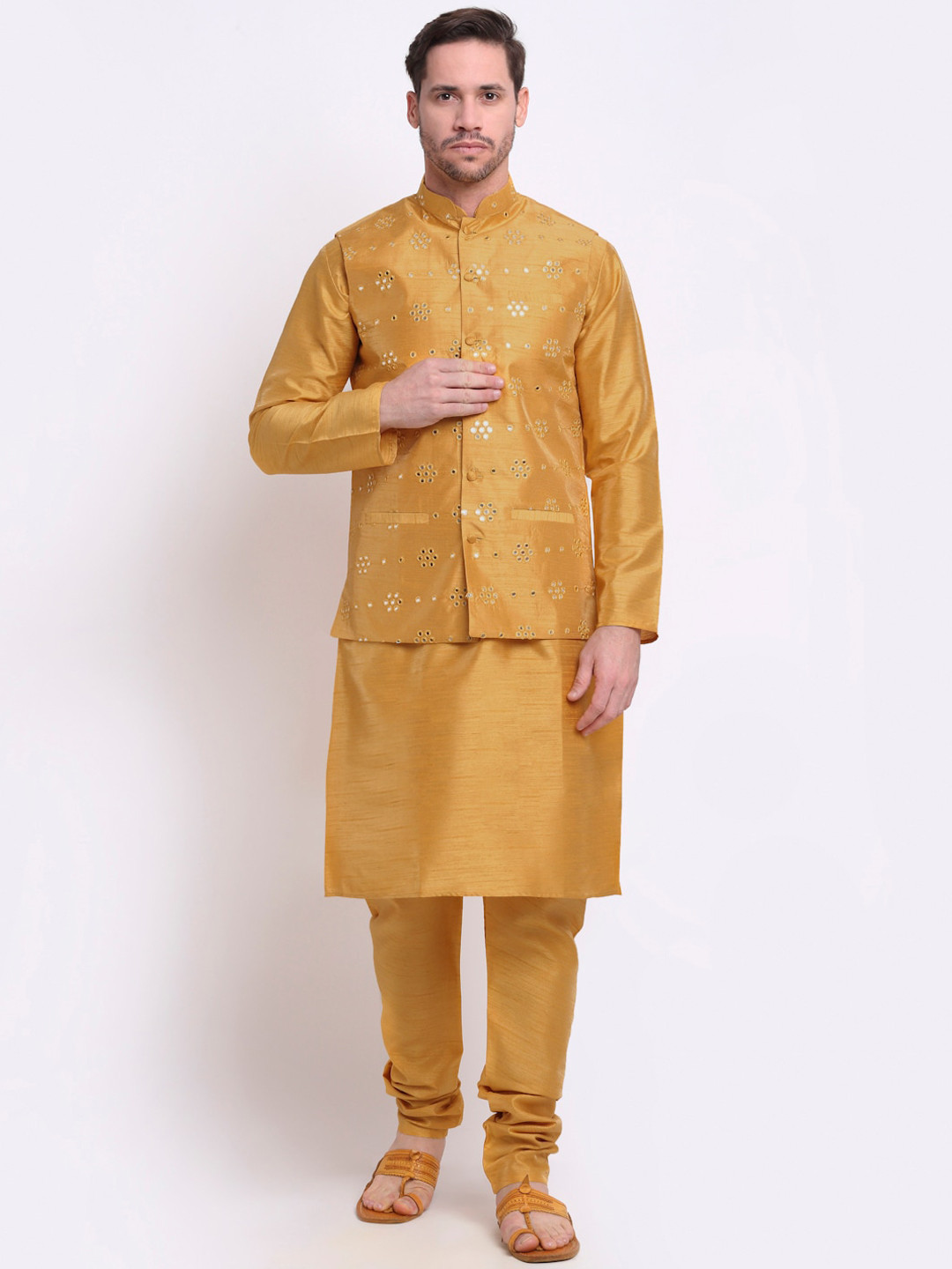 KRAFT INDIA Kurta with Churidar & Mirror Work Nehru Jacket
