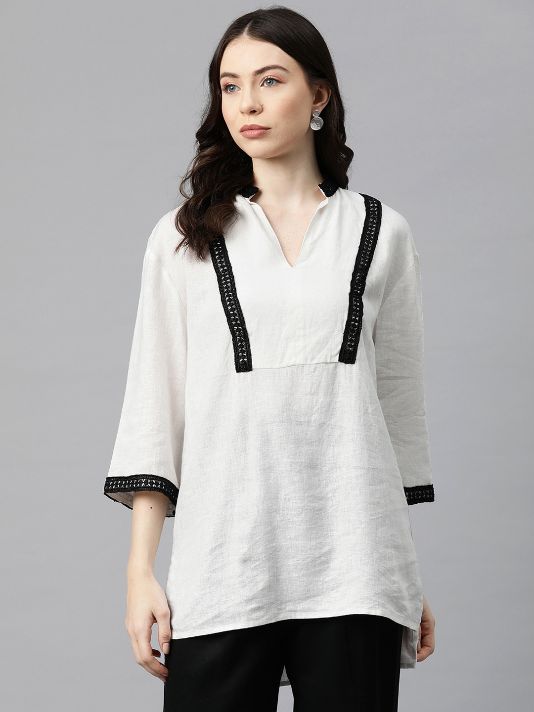 Marks & Spencer Linen Blend Mandarin Collar Tunic