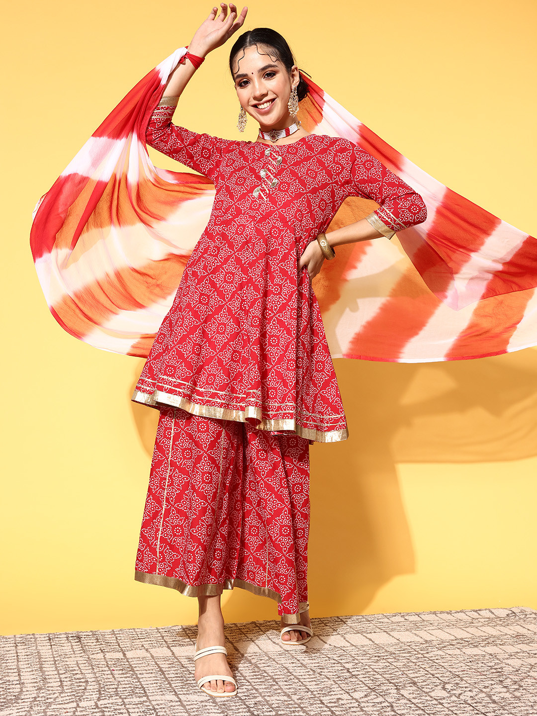 Varanga Women Bandhani Pure Cotton Print Parade Kurta Set