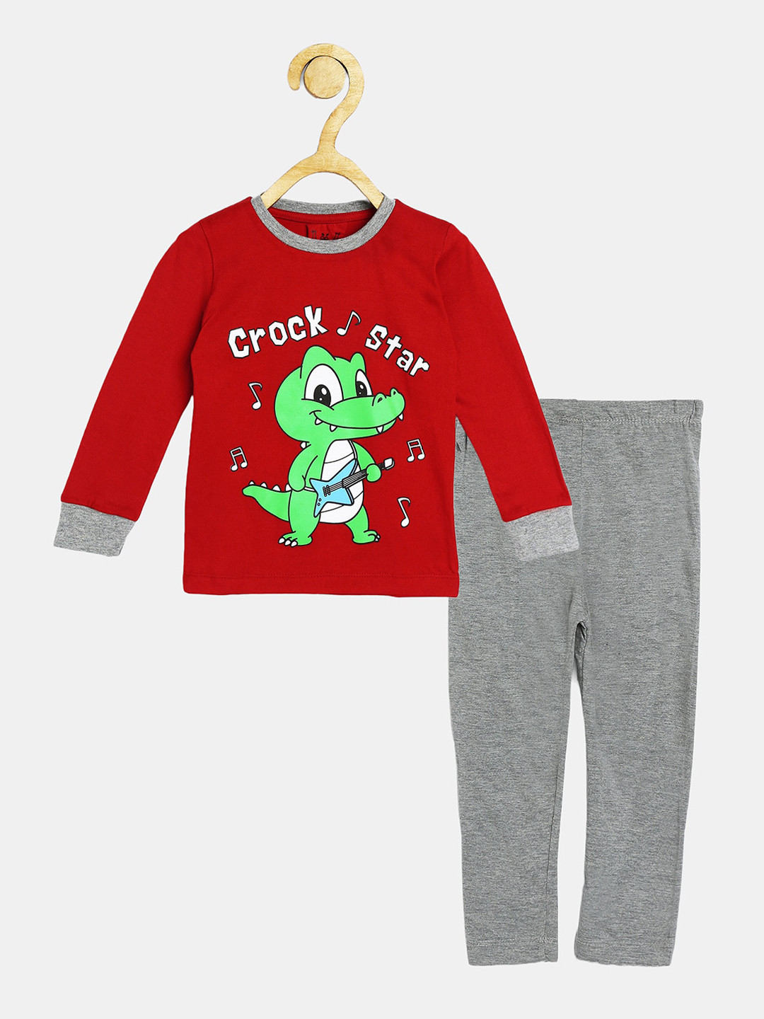 Wyld Sprog Boys Red & Grey Printed Night suit
