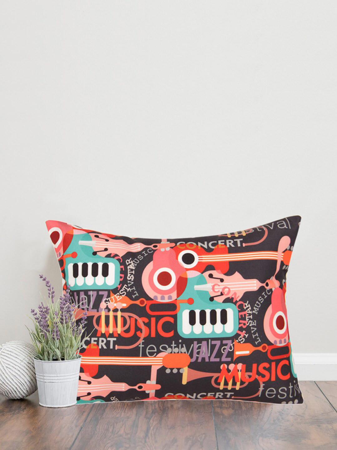 Sivya Black & Red Abstract Rectangle Cushion Covers