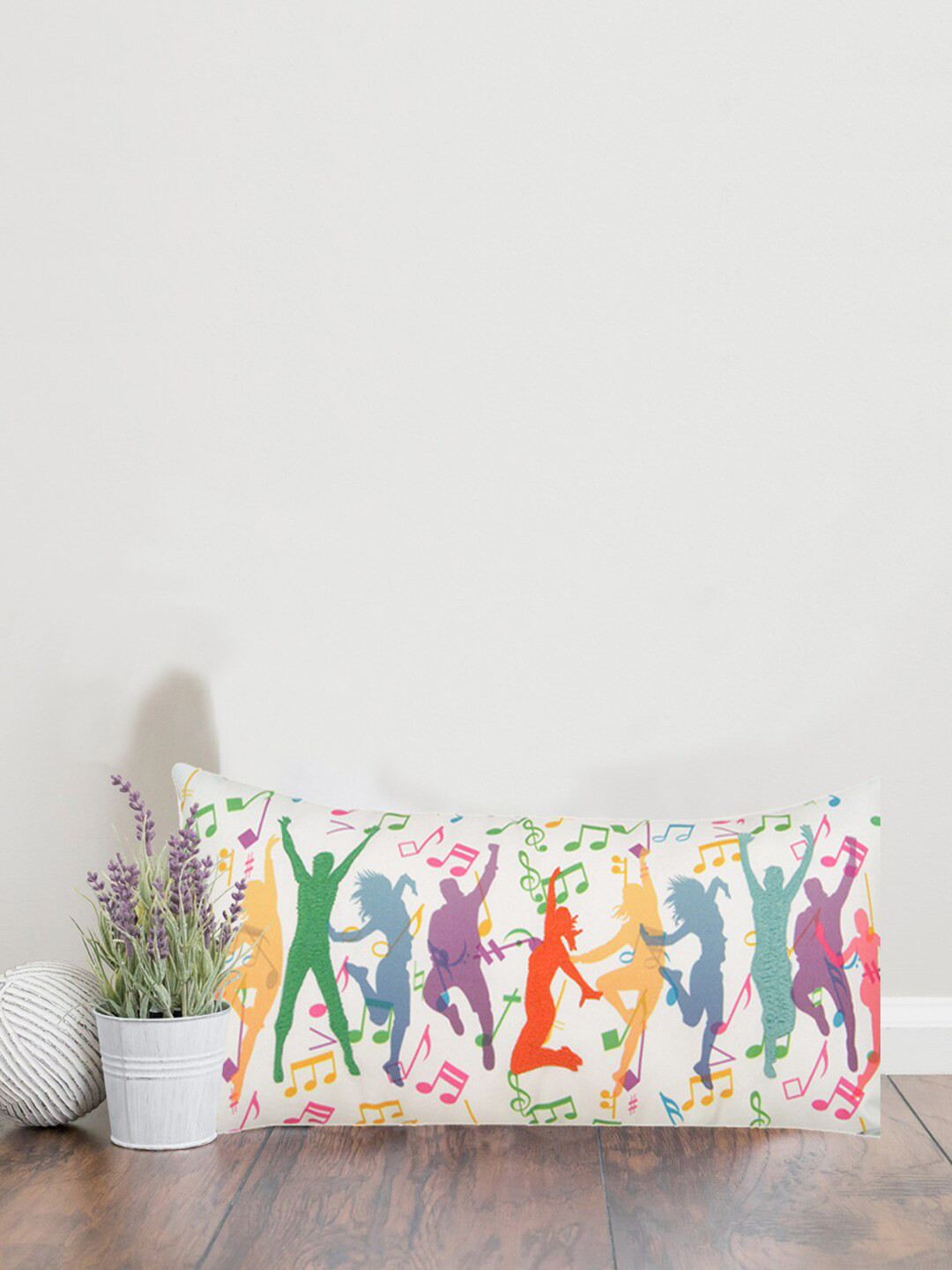 Sivya White Abstract Cotton Lightweight Rectangle Cushion Cover -7.9x16.9In