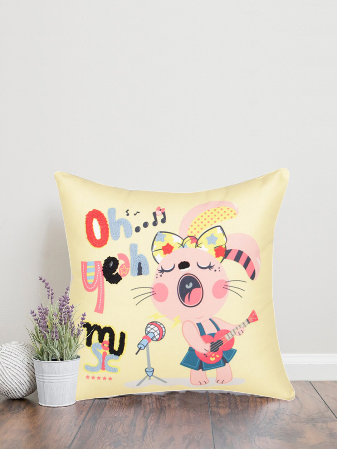 Sivya Yellow & Pink Abstract Square Cushion Covers