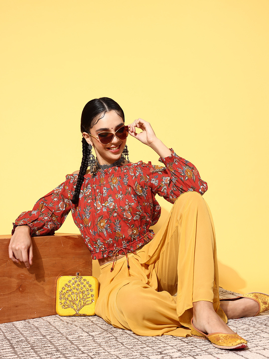 Varanga Maroon Ethnic Motifs Volume Play Top