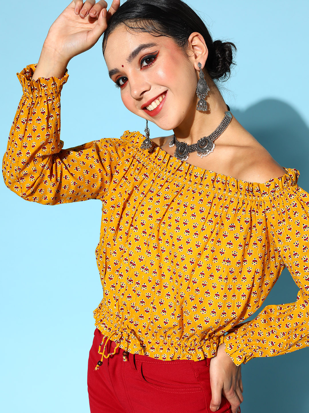 Varanga Stylish Mustard Ethnic Motifs Vacay Attire
