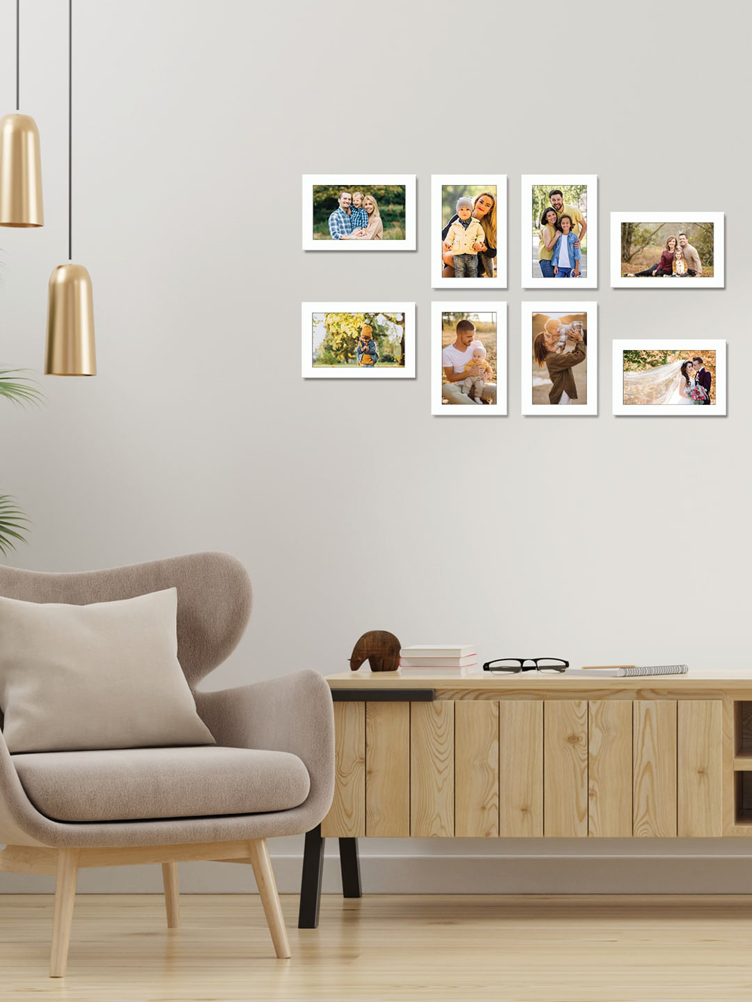 RANDOM Set Of 9 White Solid Wall Photo Frames
