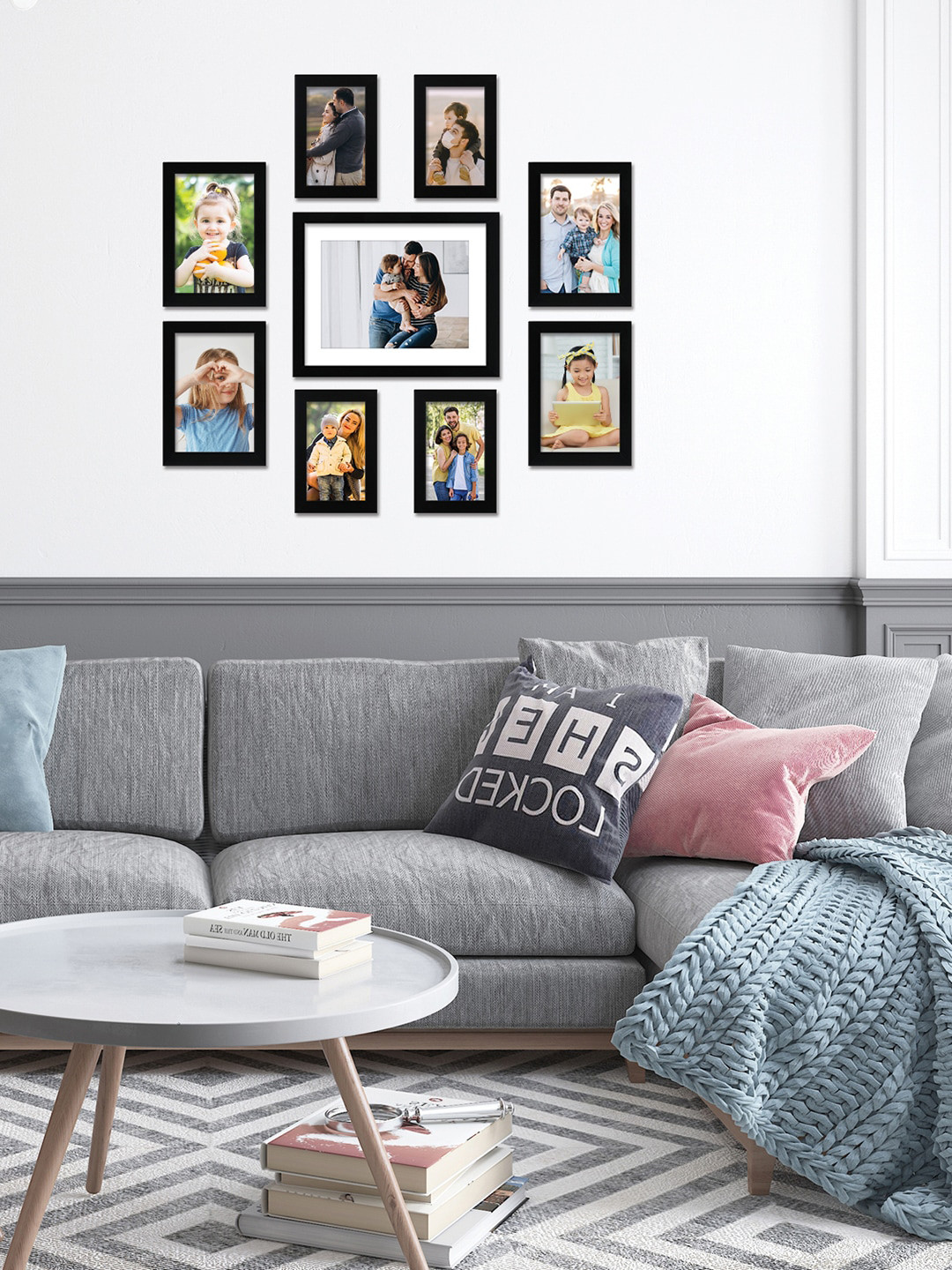 RANDOM Set Of 9 Black Solid Photo Frames
