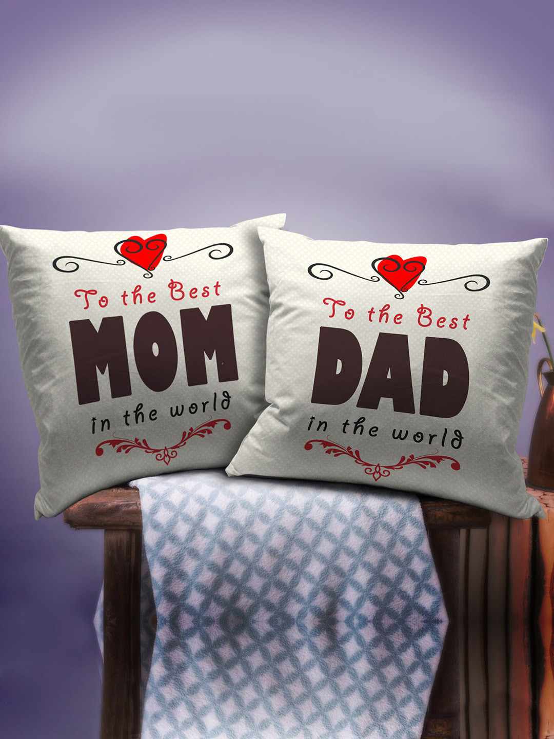 TIED RIBBONS Off White Set of 2 Printed Cushion Cover