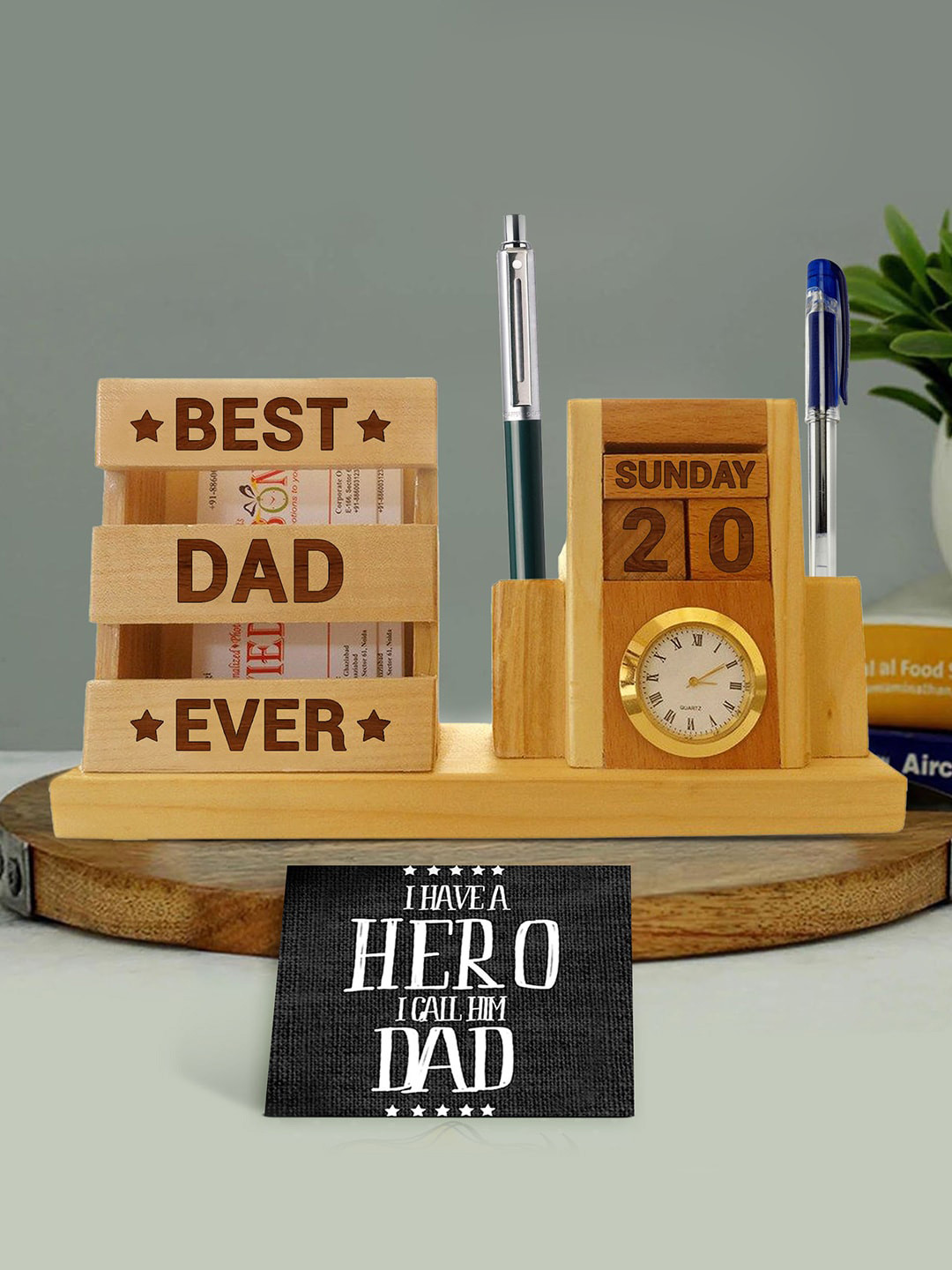 TIED RIBBONS Brown & Black Gift Pen Stand With Greeting Card Home Gift Sets