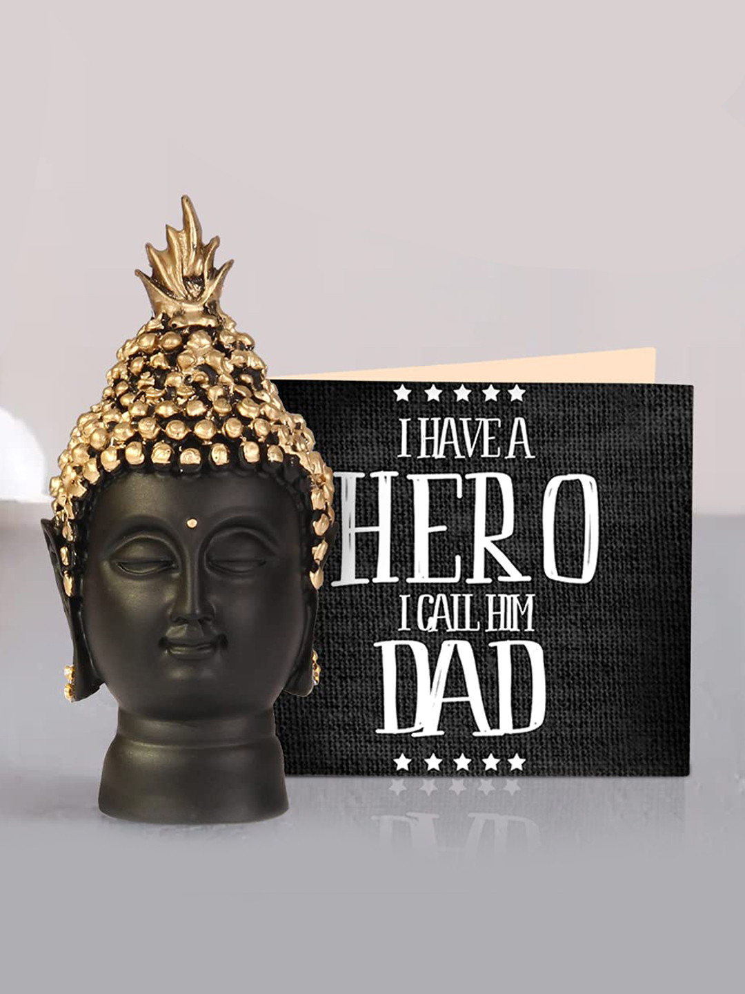 TIED RIBBONS Black & Gold-Toned Fathers Day Gift Card with Buddha Head Idol Showpiece