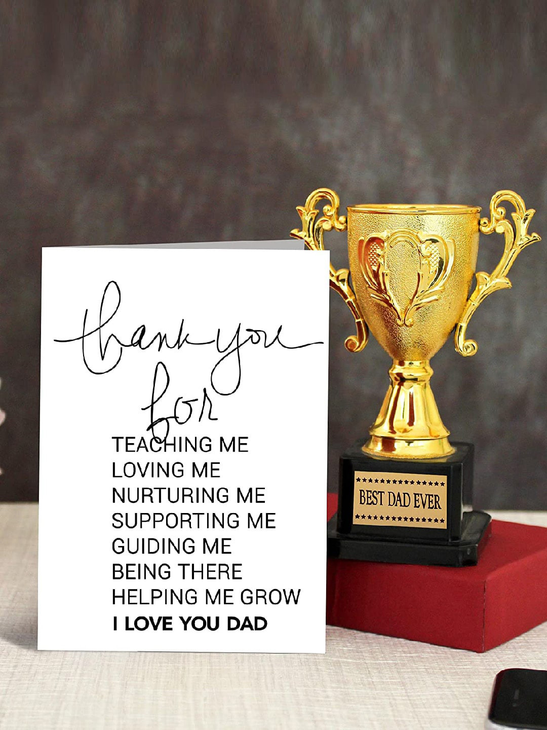 TIED RIBBONS Gold & White  Trophy & Card Gift Set