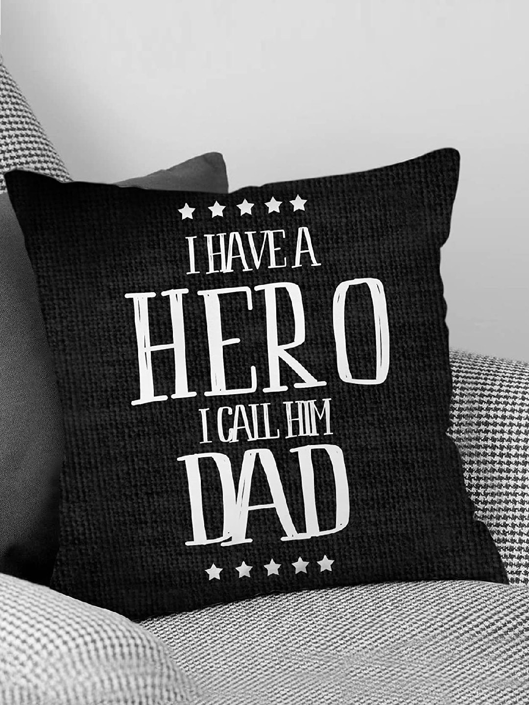 TIED RIBBONS Black & White Fathers Day Gift Printed Cushion Cover with Filler