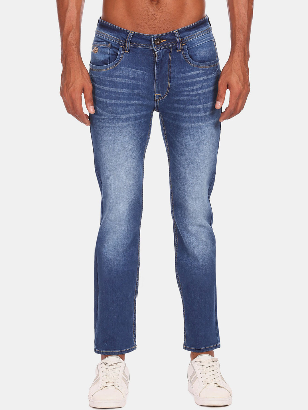 Flying Machine Men Blue Slim Fit Heavy Fade Jeans 70.8% Cotton