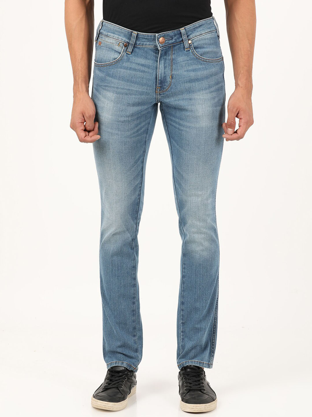 Wrangler Men Blue Skanders Slim Fit Low-Rise Low Distress Heavy Fade Jeans