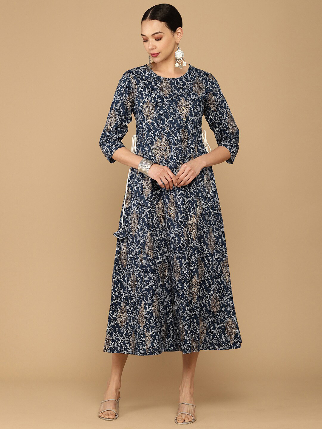Soch Navy Blue Ethnic Motifs Ethnic A-Line Midi Dress