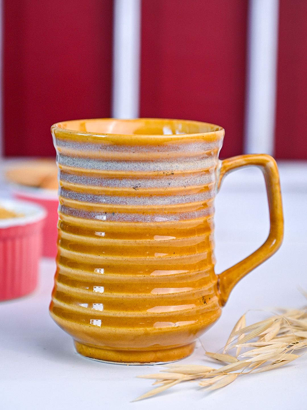 MARKET99 Gold Textured Ceramic Microwave Safe 2 Piece Mugs-330ml