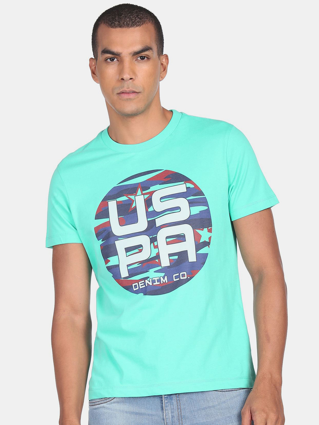 U.S. Polo Assn. Denim Co.Men Green Printed 100% Cotton T-shirt
