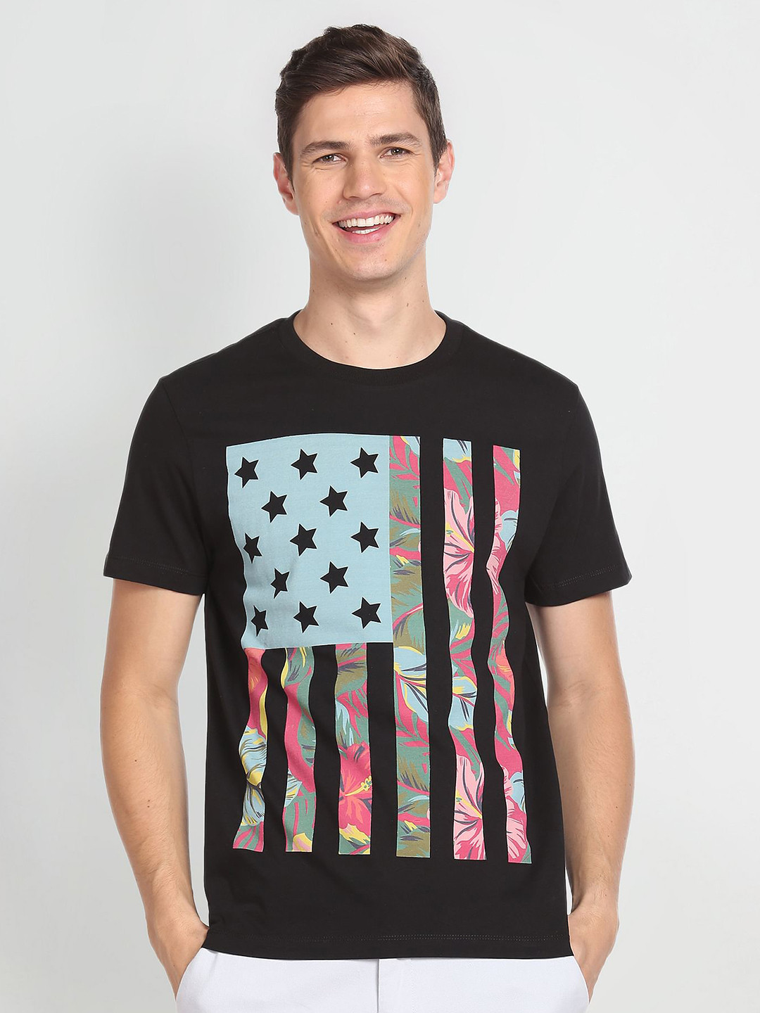 U.S. Polo Assn. Denim Co.Men Black Printed Cotton T-shirt