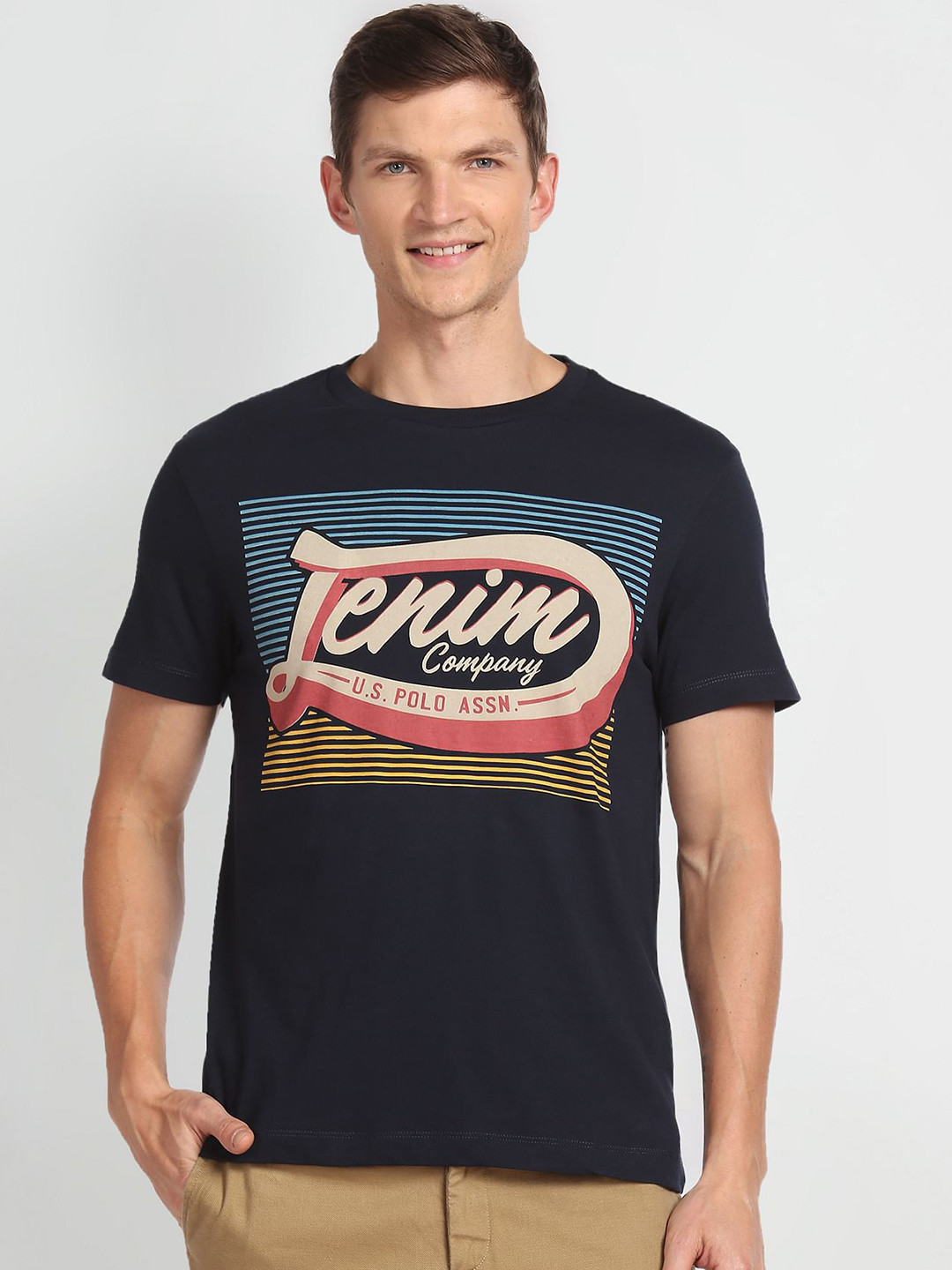 U.S. Polo Assn. Denim Co.Men Blue Typography Printed T-shirt