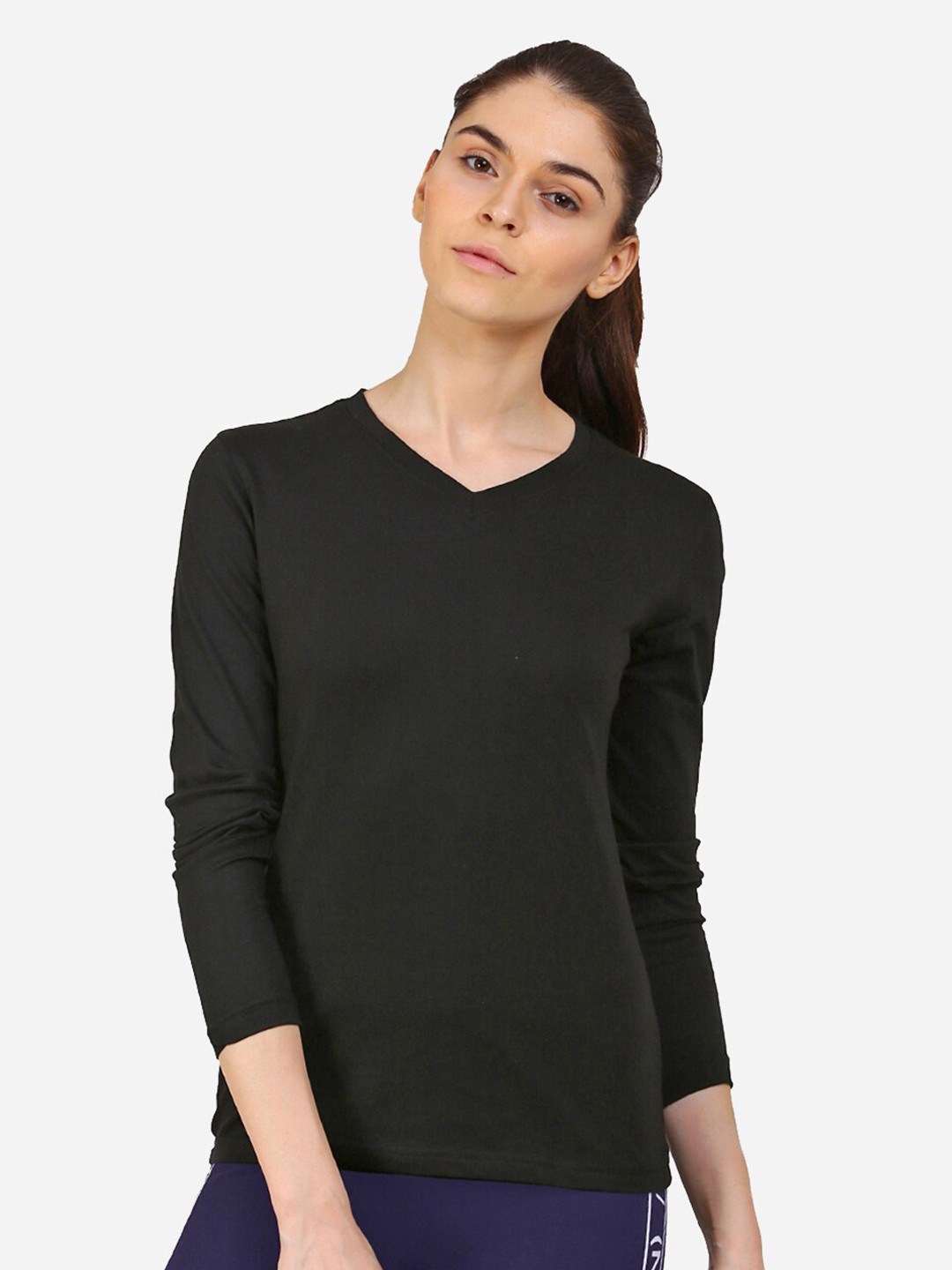 appulse Women Black V-Neck T-shirt
