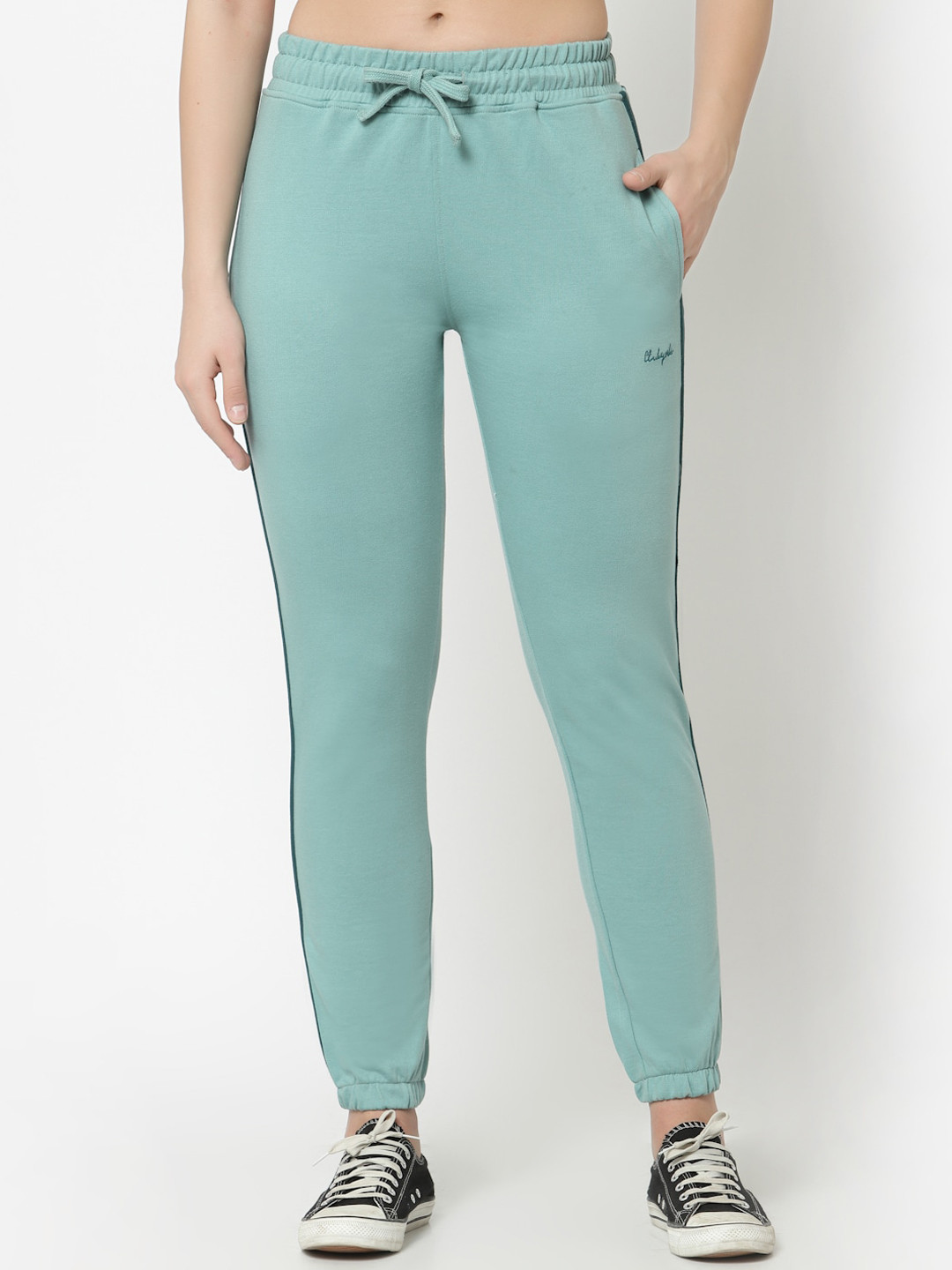 Club York Women Sea Green Solid Cotton Jogger