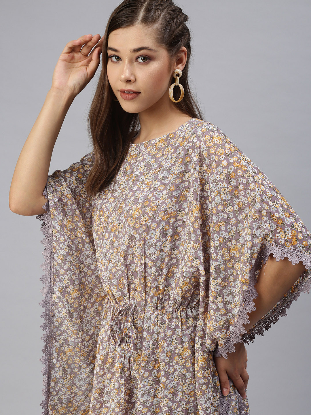 SHOWOFF Women Purple & Multicoloured Floral Kaftan Dress