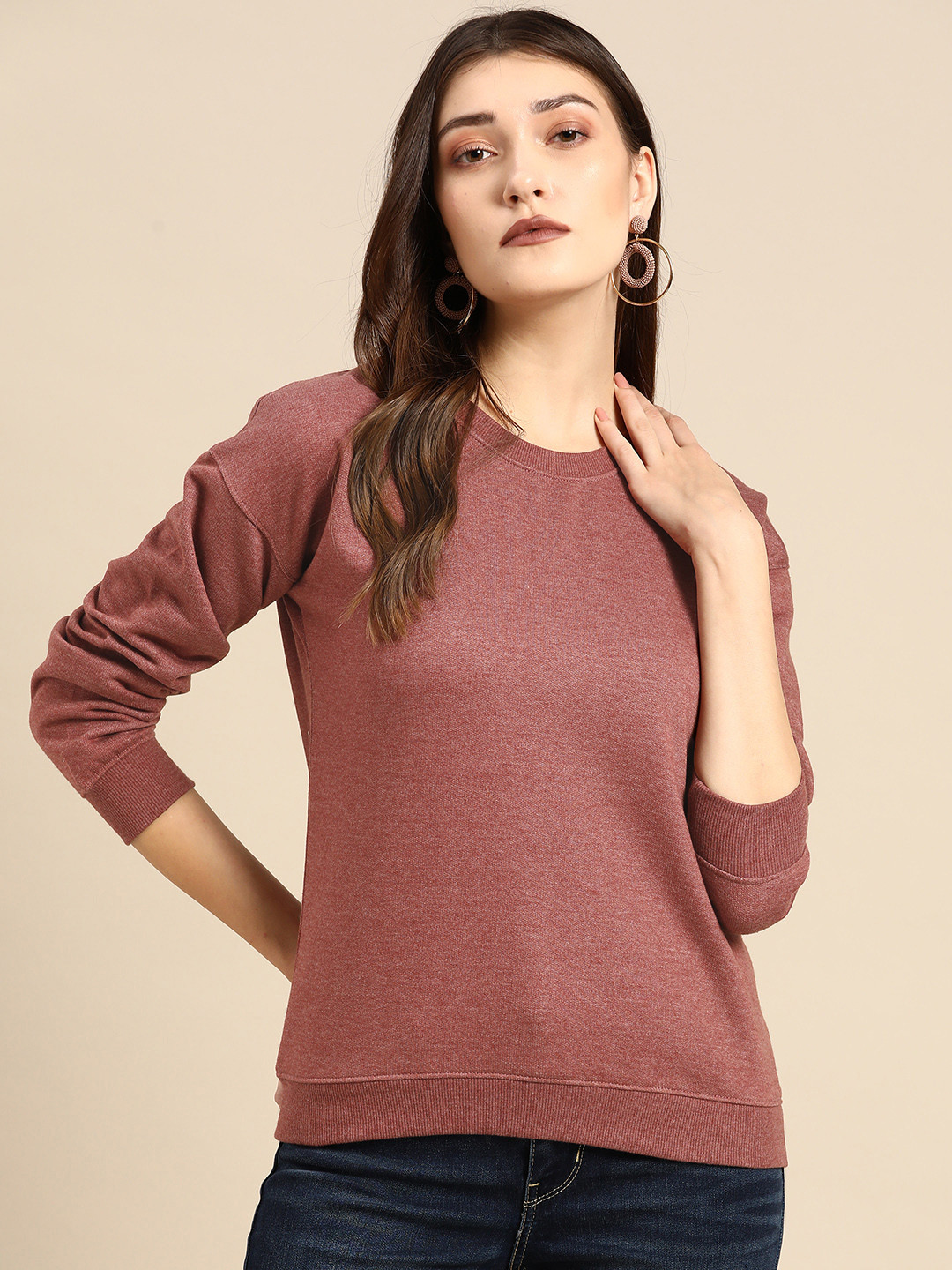 all about you Women Rust Red Solid Sweatshirt