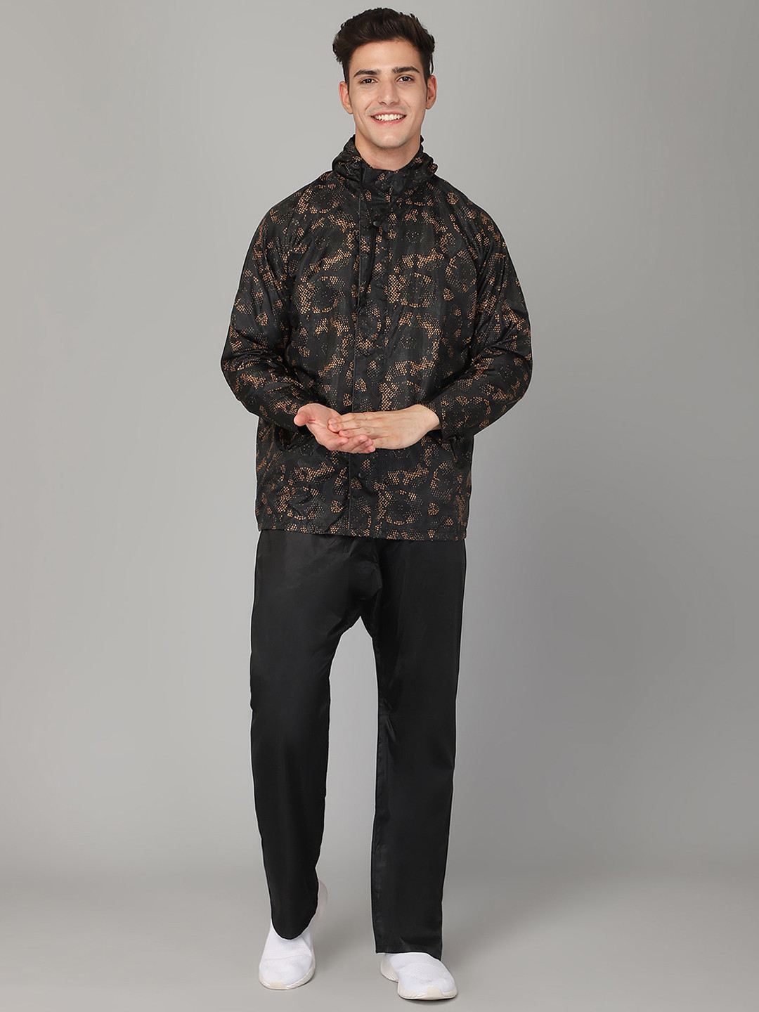 THE CLOWNFISH Edward Men Black Printed Waterproof Double Layer Raincoat