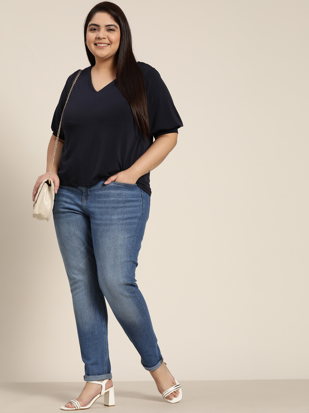 Sztori Women Plus Size Blue Skinny Fit High-Rise Light Fade Jeans