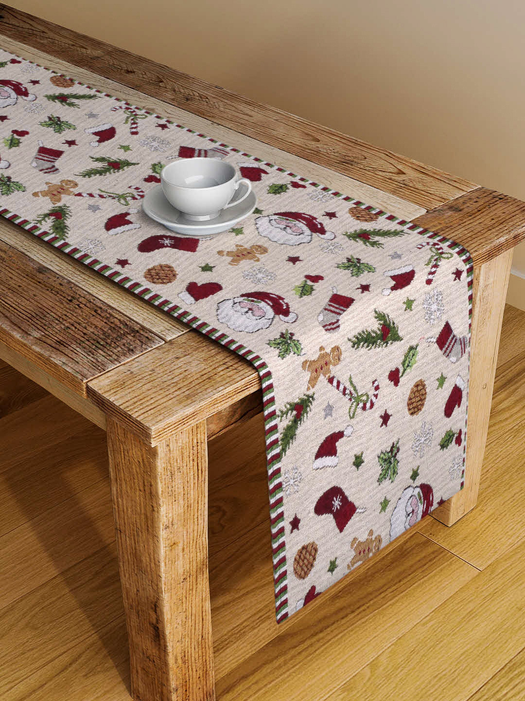 KLOTTHE Red & Green Printed Cartoon Characters Table Runner