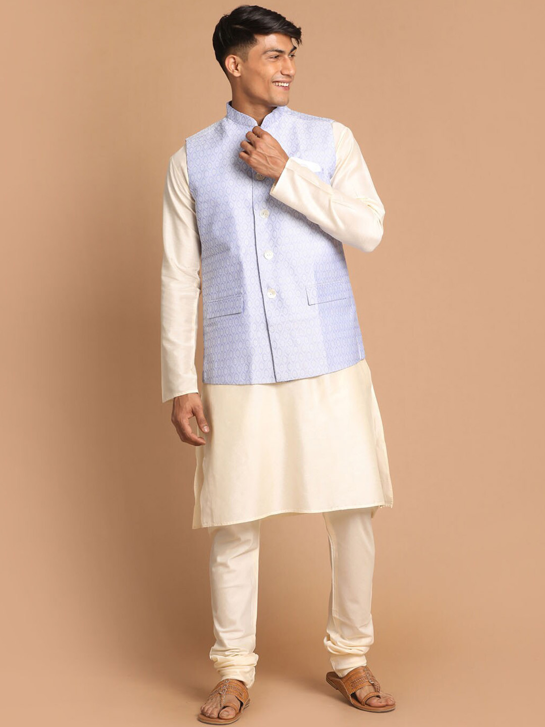 VASTRAMAY Men Beige Solid  Festive A-Line Kurta Sets