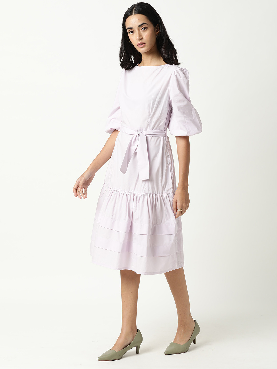 RAREISM White Solid  A-Line Midi Dress