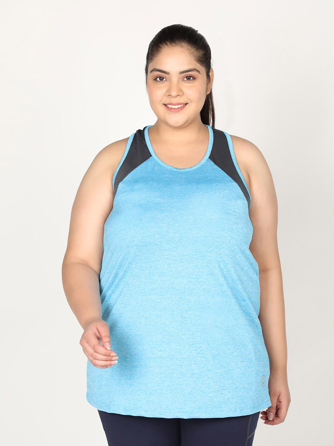 CHKOKKO Plus Women Blue Black Training Tank Top