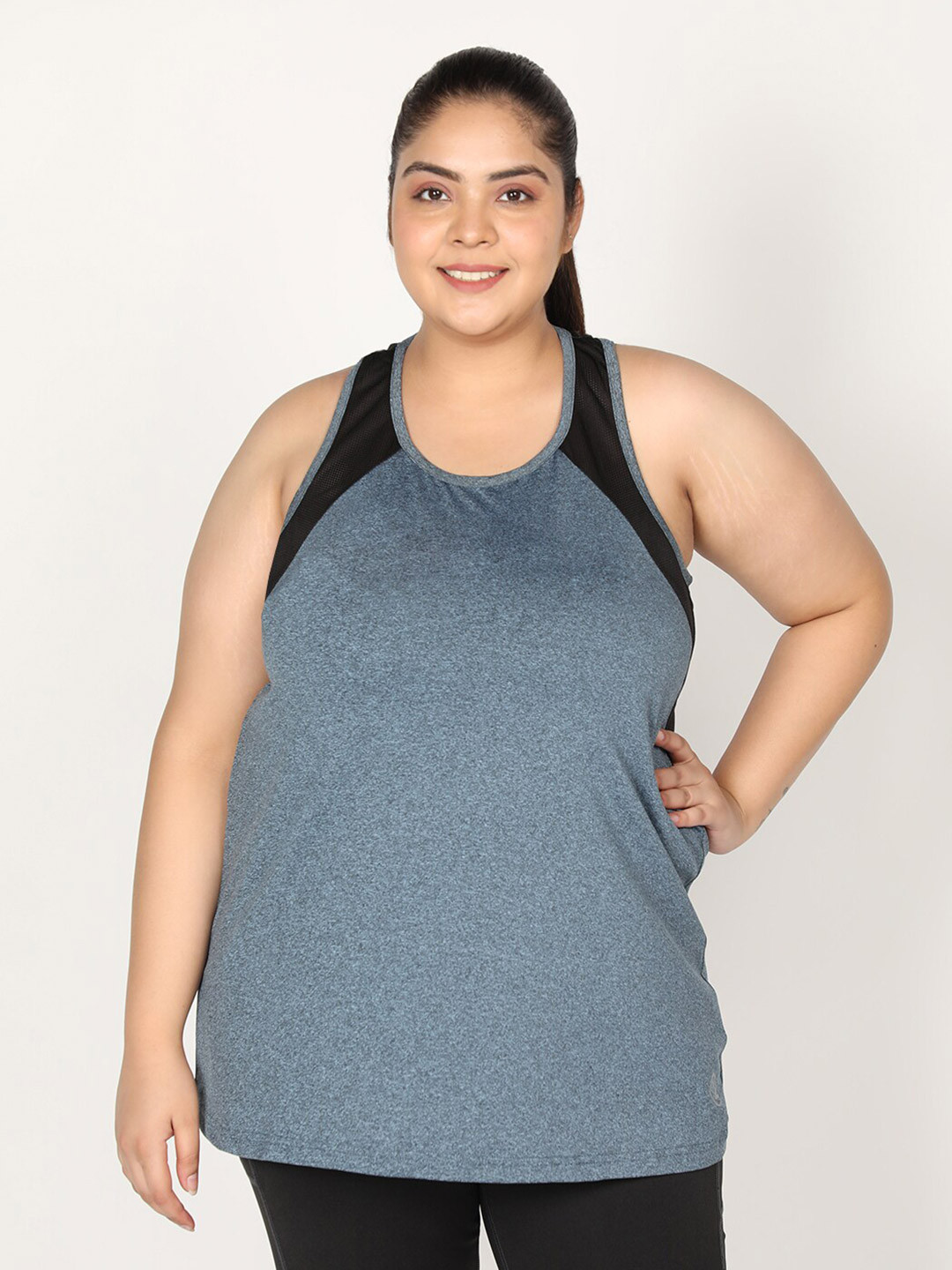 CHKOKKO Plus Women Grey Black Training Tank Top