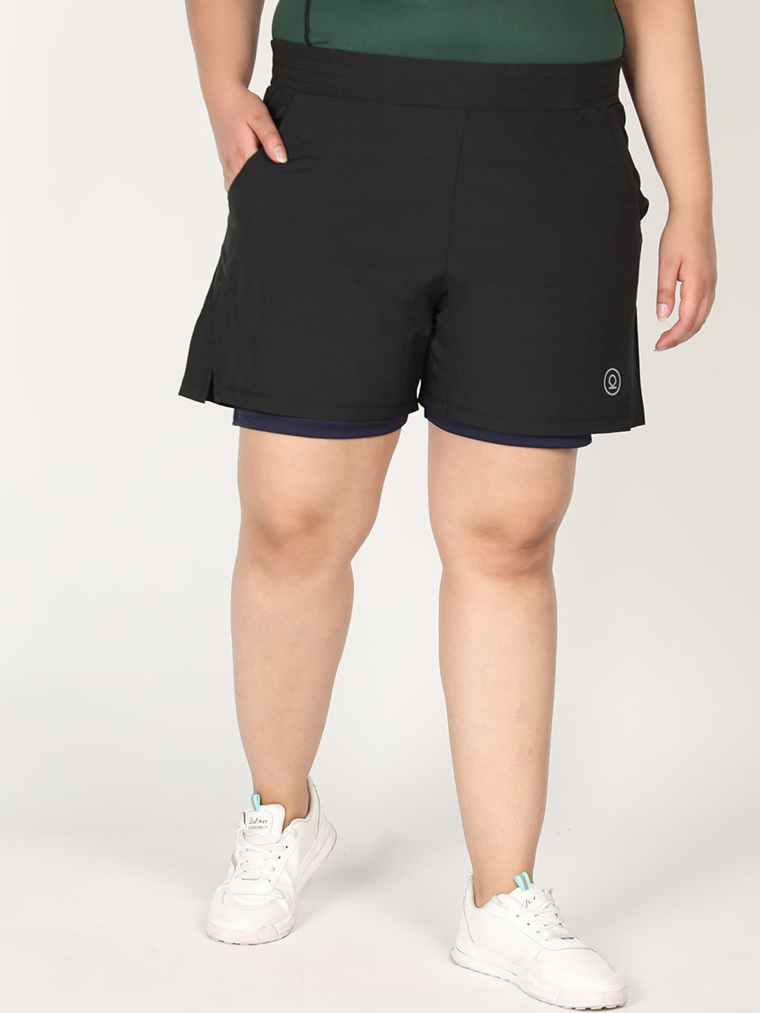 CHKOKKO Plus Women Black Training or Gym Sports Shorts