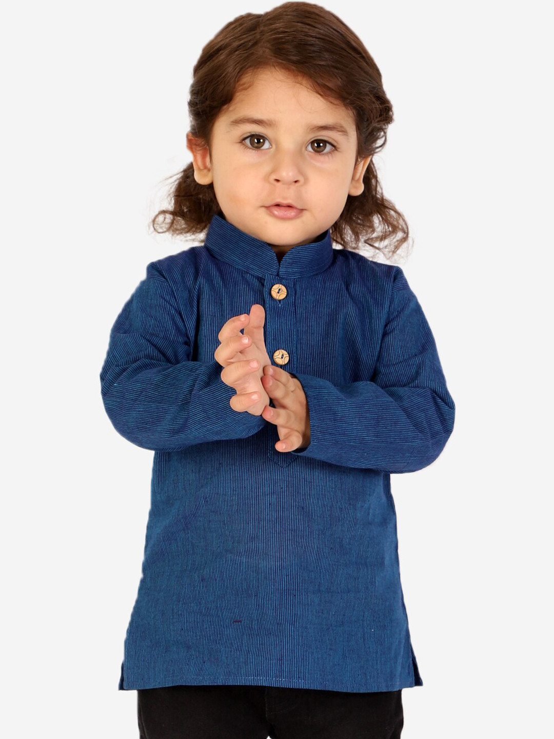 KID1 Boys Blue Solid Mandarin Collar Festive Kurta