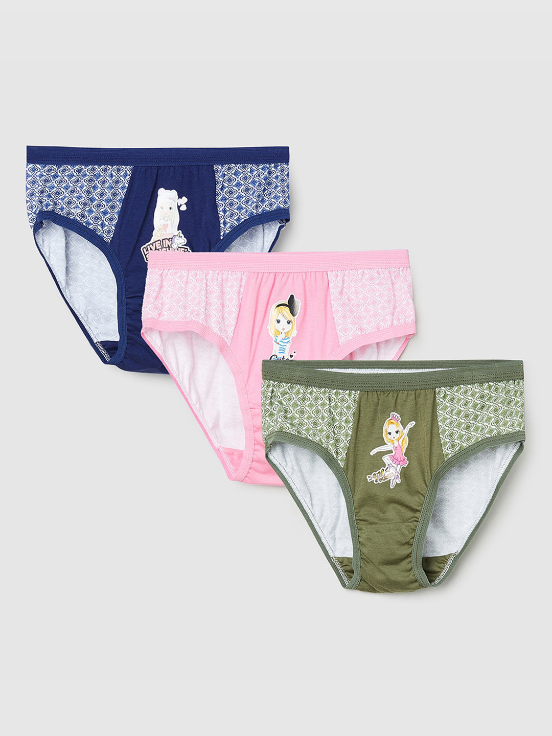 max Pack of 3 Girls Printed Hipster Briefs - NOOSEP001MULTI