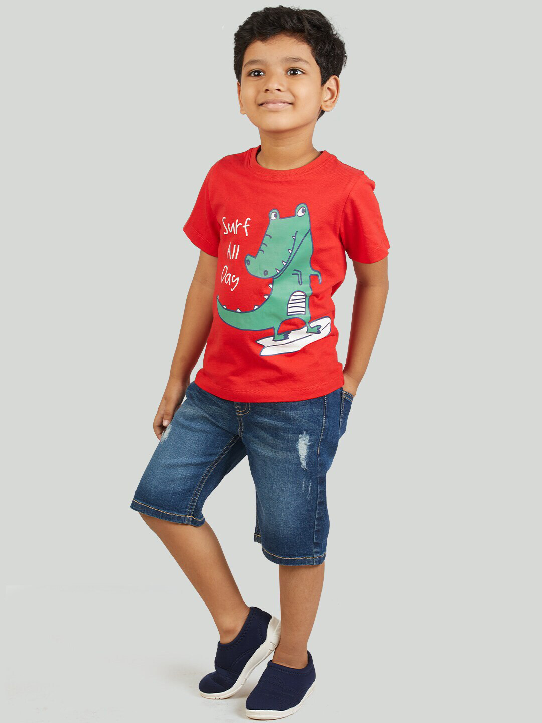 Zalio Boys Red & Blue T-shirt with Shorts