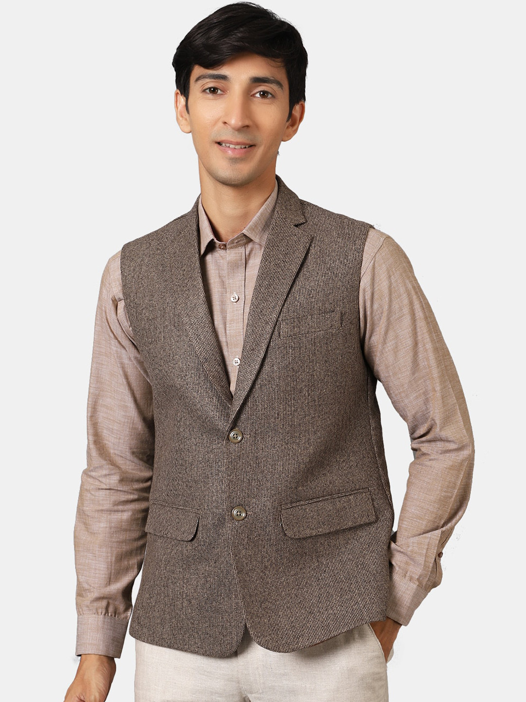 Wintage Men Grey Woven Design Jacket