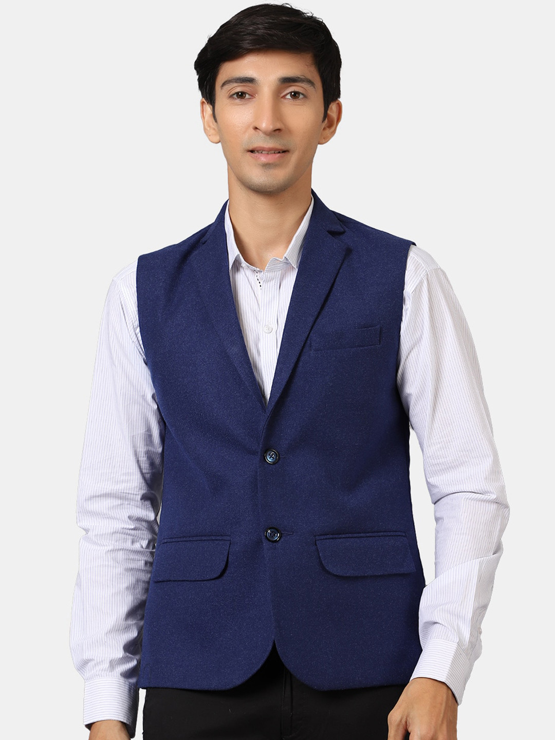 Wintage Men Blue Solid Waistcoat
