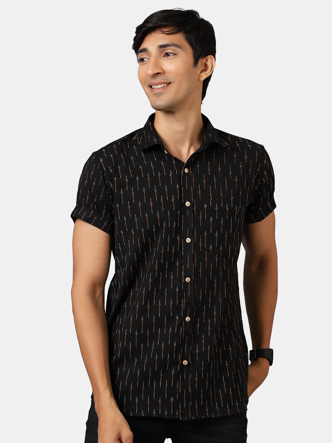 Wintage Men Black Classic Printed Casual Shirt