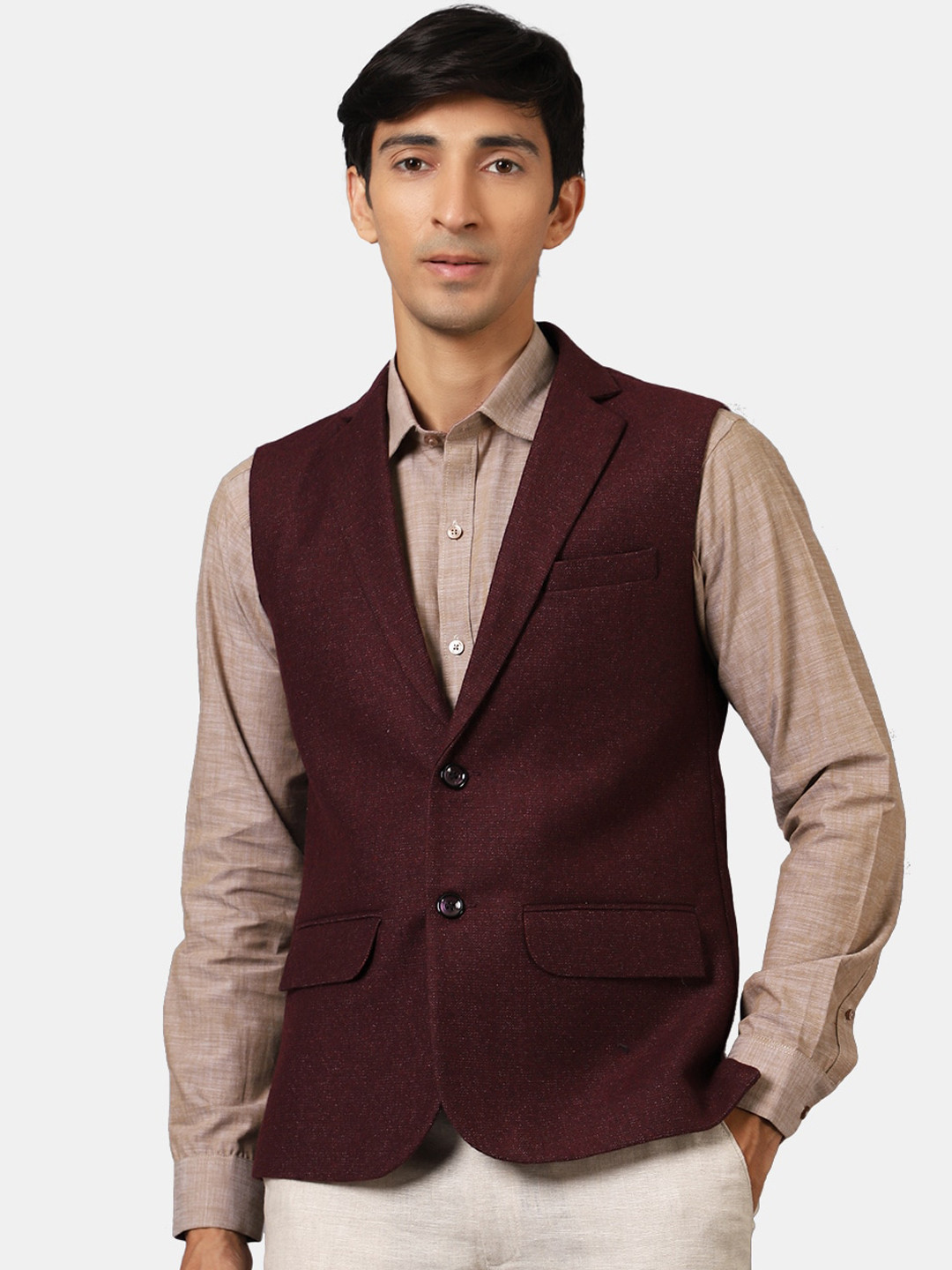 Wintage Men Maroon Solid Jacket