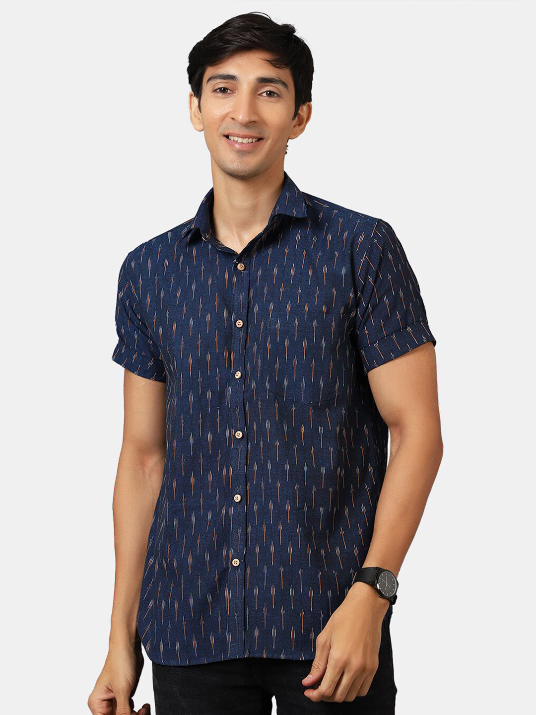 Wintage Men Navy Blue & Rust Classic Casual Shirt