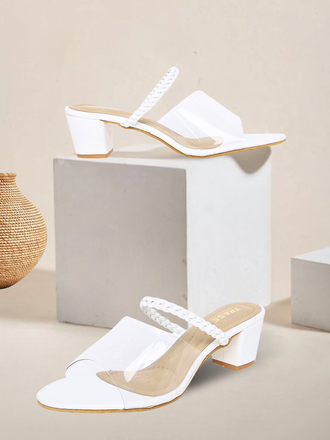TRASE Transparent Open Toe Block Heel Sandals