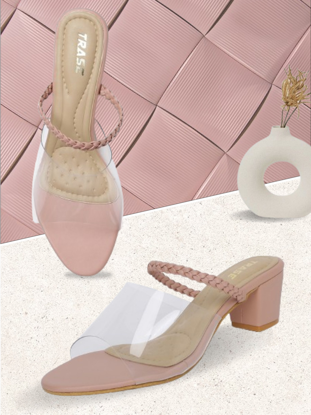 TRASE Transparent Open Toe Block Heel Sandals