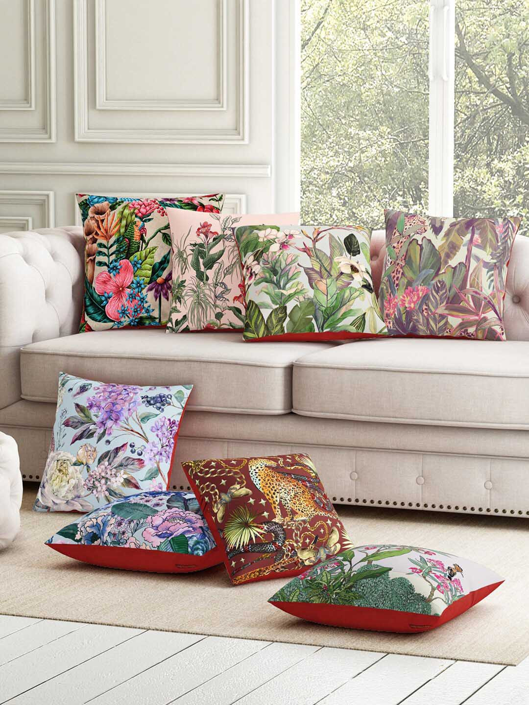 SEJ by Nisha Gupta Floral Polyester HD Digital 8 Pcs Cushion Covers - 15.7 x 15.7 In