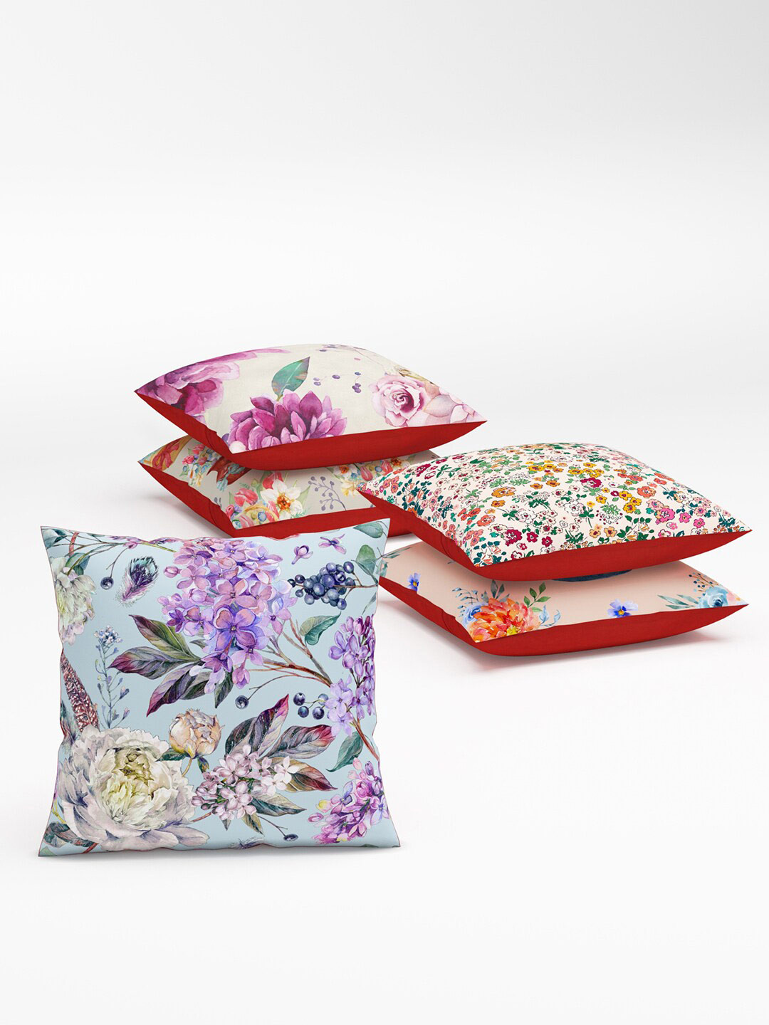 SEJ by Nisha Gupta Floral Polyester Washable 5 Pcs Square Cushion Covers - 15.7x15.7In